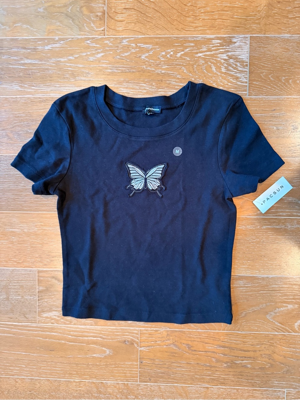 PacSun Black Short-Sleeve Tee with White Butterfly Patch